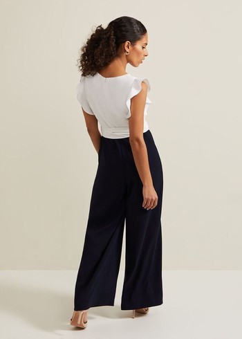 Phase Eight Petite Ayla Ruffle Colourblock Jumpsuit Navy/White Canada | AWKQVE-860